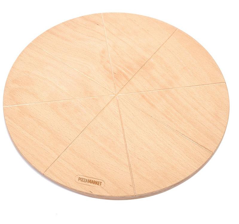 Drevený kruhový podnos na pizzu, s drážkami na krájanie – PIZZAMARKET